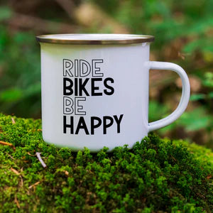 ElieBeanPrints RIDE BIKES BE HAPPY ENAMEL CAMPER MUG